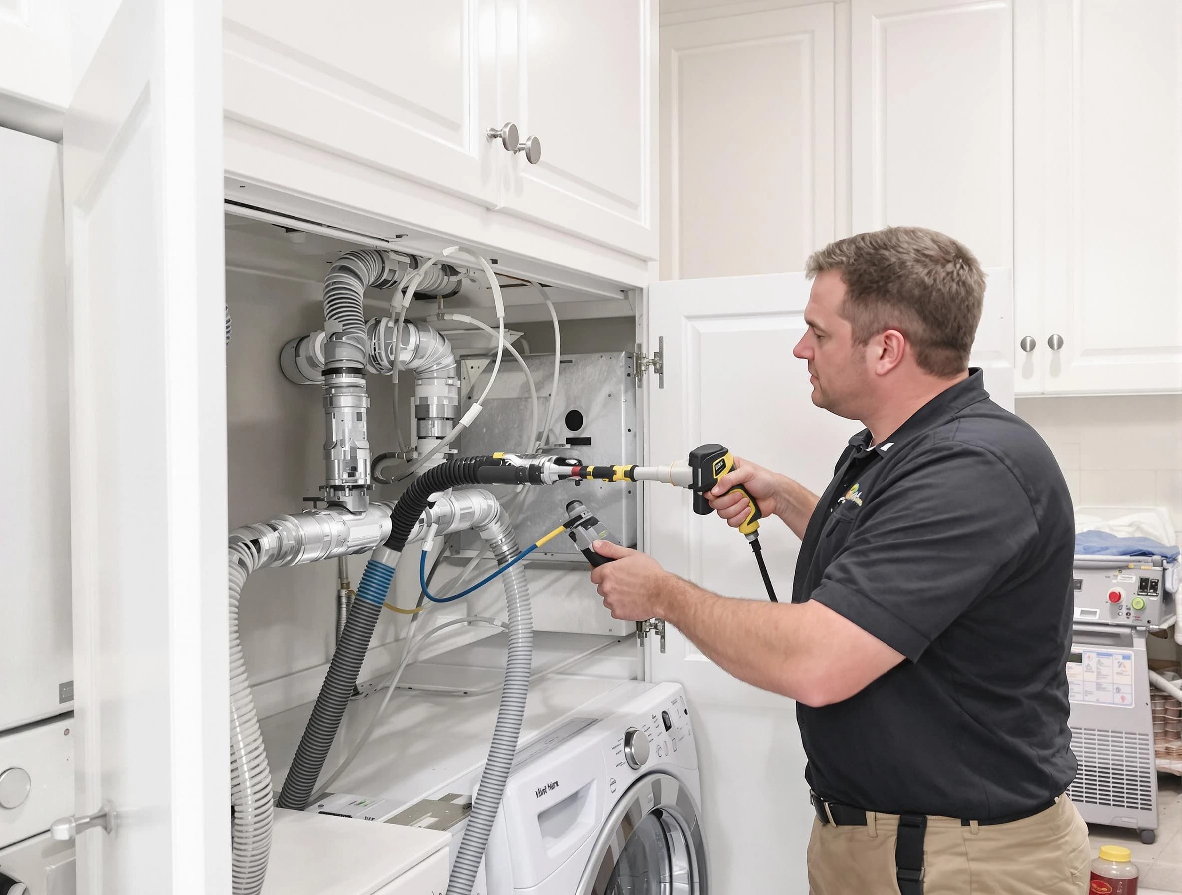 Brentwood Dryer Vent Cleaning professional removing severe blockage from a clogged dryer vent in Brentwood