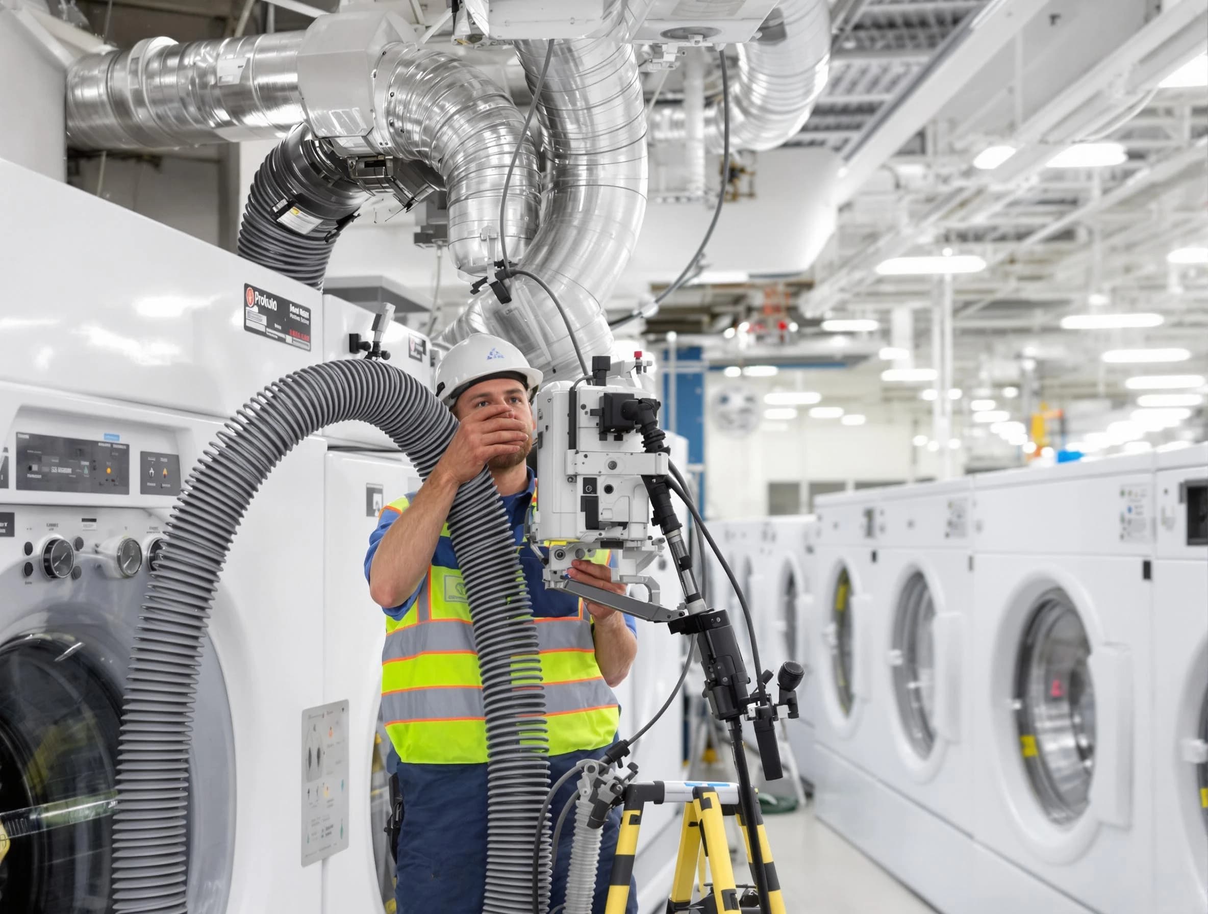 Brentwood Dryer Vent Cleaning team performing commercial-grade dryer vent cleaning at a business facility in Brentwood